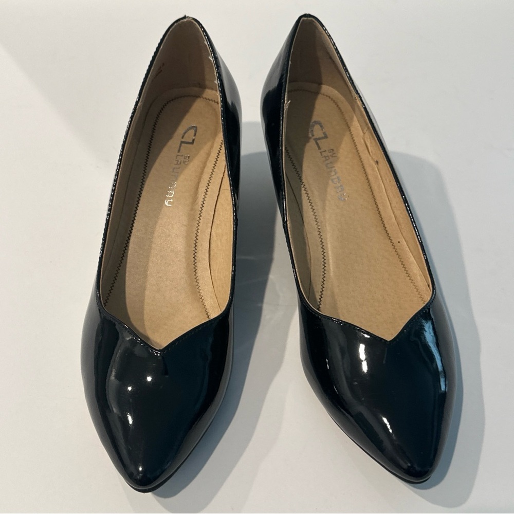CL by Laundry Black Patent Wedges Sleek Design Size 8. Worn once.